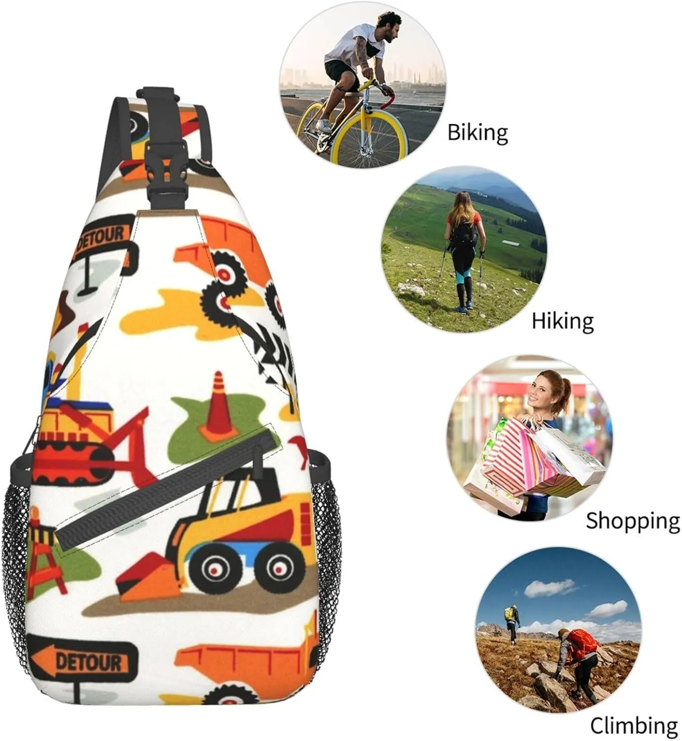 Excavator Tractor Construction Vehicle Bulldozer Truck Crossbody Chest Bag, Unisex Crossbody Bag, Travel, Sports, Hiking And Leisure Backpack