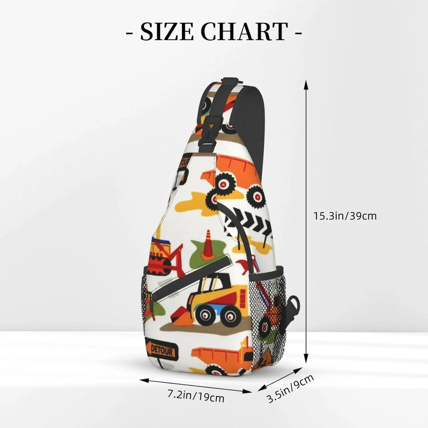 Excavator Tractor Construction Vehicle Bulldozer Truck Crossbody Chest Bag, Unisex Crossbody Bag, Travel, Sports, Hiking And Leisure Backpack