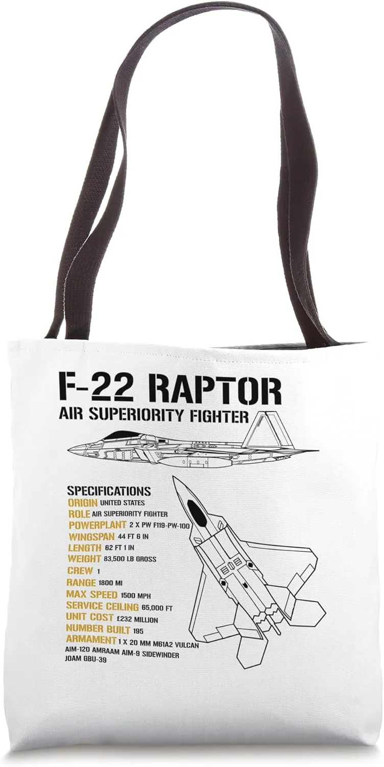 F-22 Raptor Air Superiority Fighter Jet Military Airplane Tote Bag