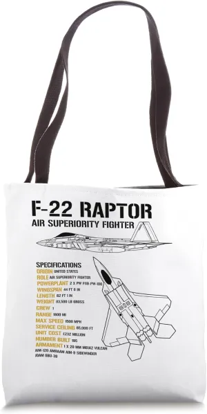 F-22 Raptor Air Superiority Fighter Jet Military Airplane Tote Bag