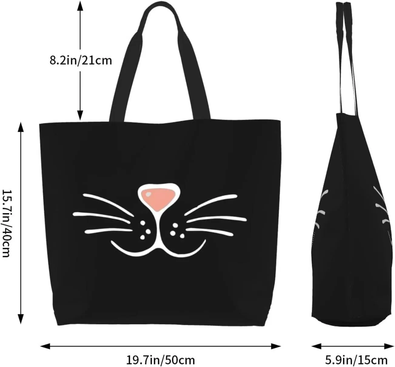 Face Mask Cat Nose Women'S Lightweight Canvas Handbag Waterproof Reusable Shopping Bag