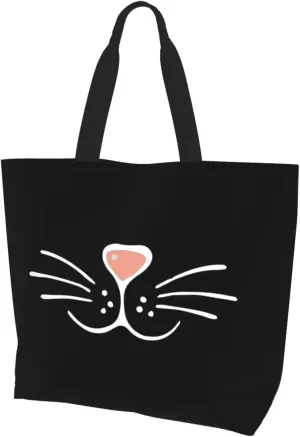 Face Mask Cat Nose Women'S Lightweight Canvas Handbag Waterproof Reusable Shopping Bag