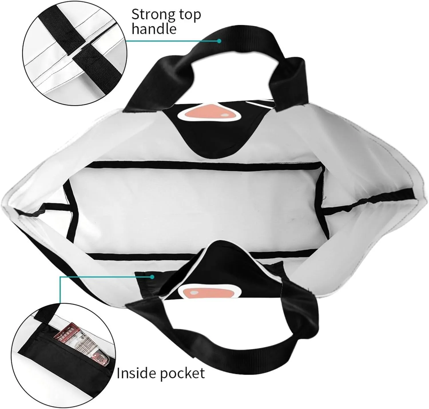 Face Mask Cat Nose Women'S Lightweight Canvas Handbag Waterproof Reusable Shopping Bag
