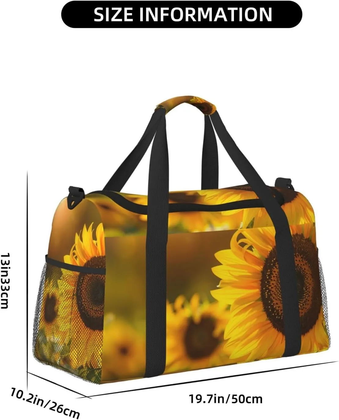 Fall Sunflowers Big Capacity Sports Gym Bag Portable Travel Duffle Bag, Autumn Floral Lightweight Weekender Workout Bag for Overnight, Unisex
