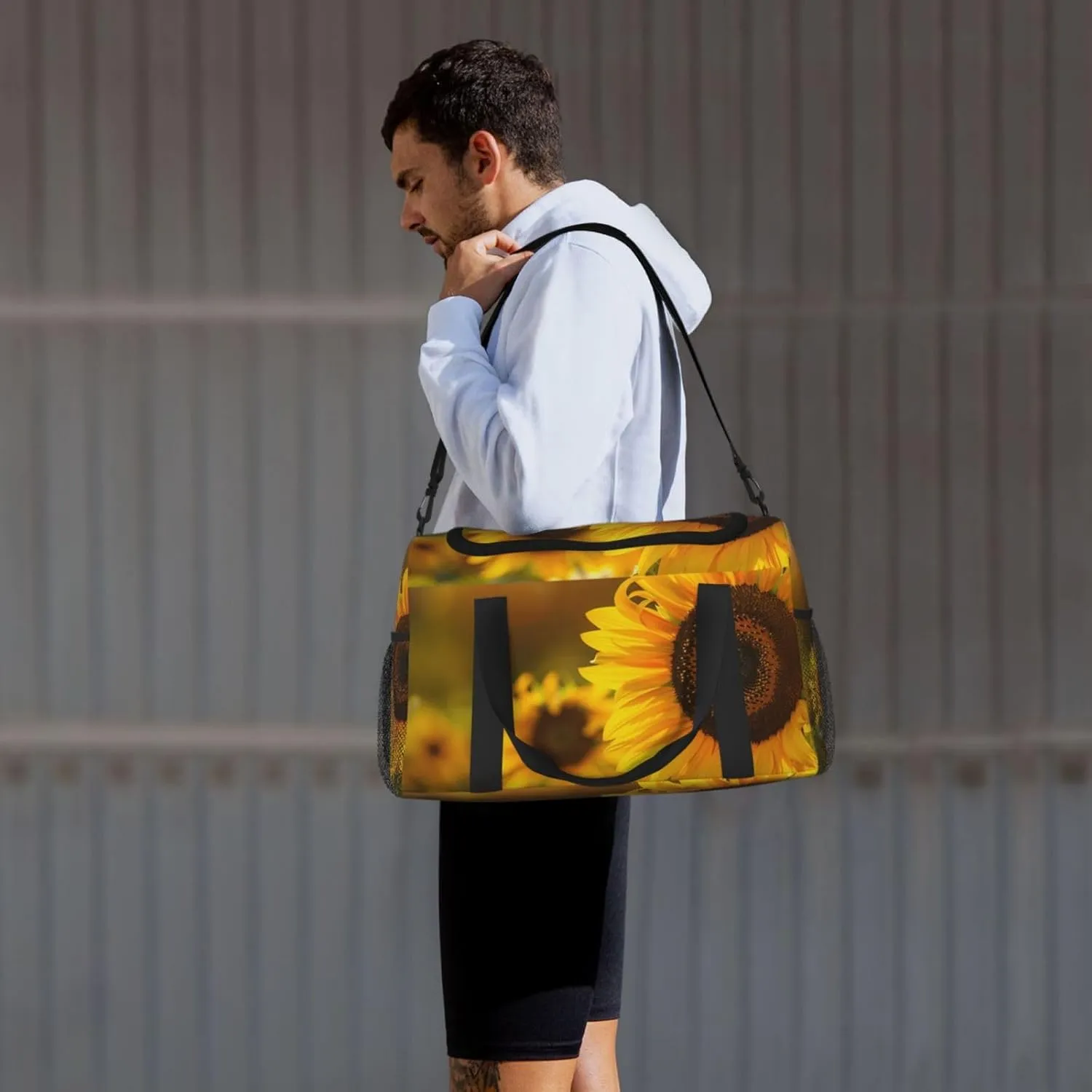 Fall Sunflowers Big Capacity Sports Gym Bag Portable Travel Duffle Bag, Autumn Floral Lightweight Weekender Workout Bag for Overnight, Unisex