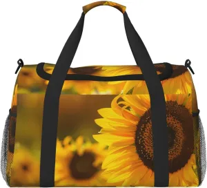 Fall Sunflowers Big Capacity Sports Gym Bag Portable Travel Duffle Bag, Autumn Floral Lightweight Weekender Workout Bag for Overnight, Unisex