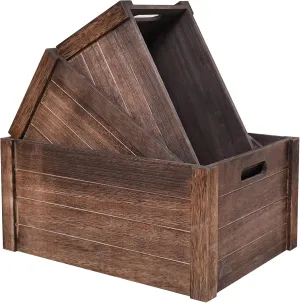 Farmhouse Antique Black Wooden Crate for storage,Rustic Decorative Boxes,Set Of 3 Extra Large Nesting Wooden Storage Crates For display ,Handmade Natural Solid Wood Box (Rustic Black)
