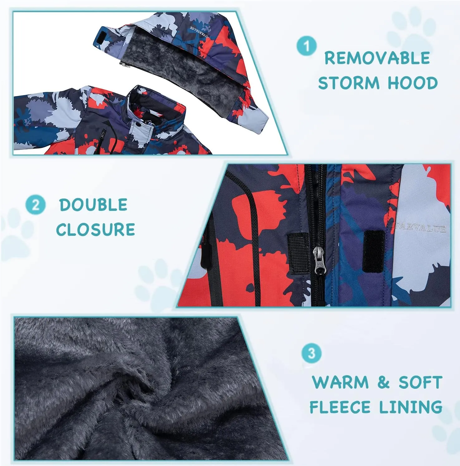 FARVALUE Boys Waterproof Ski Jacket Windproof Winter Coat Warm Snow Coat Outdoor Raincoats with Removable Hood