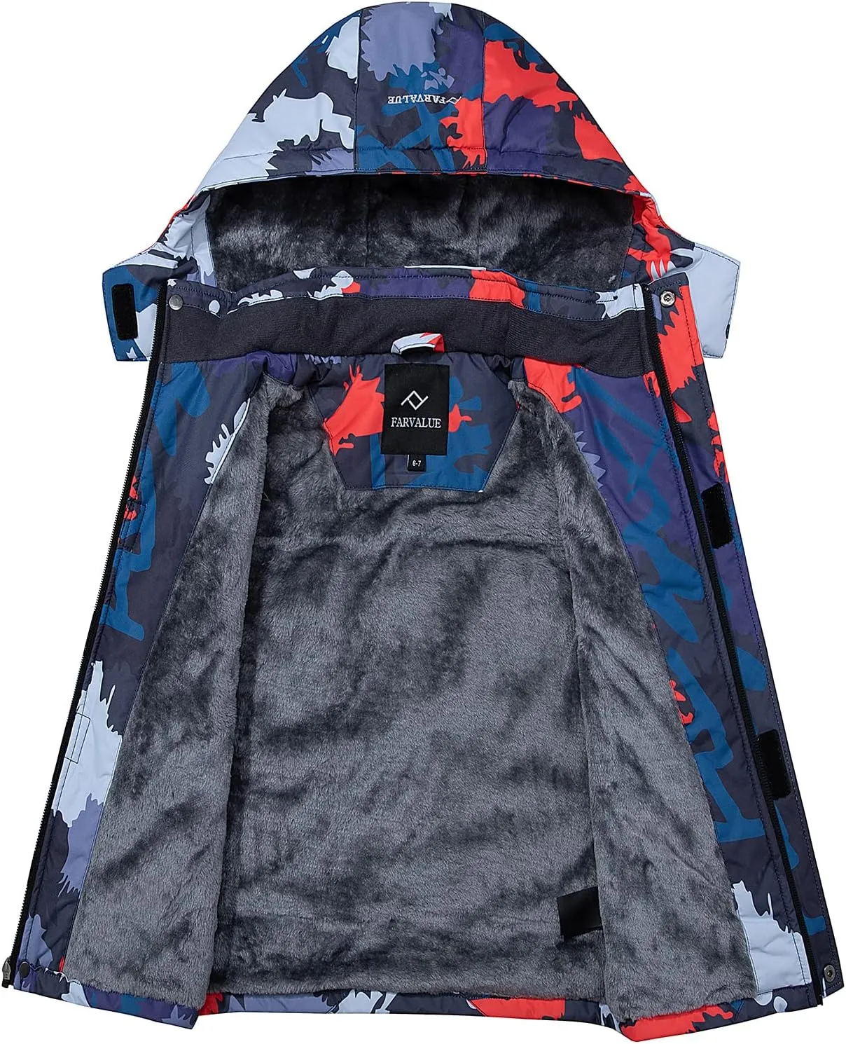 FARVALUE Boys Waterproof Ski Jacket Windproof Winter Coat Warm Snow Coat Outdoor Raincoats with Removable Hood