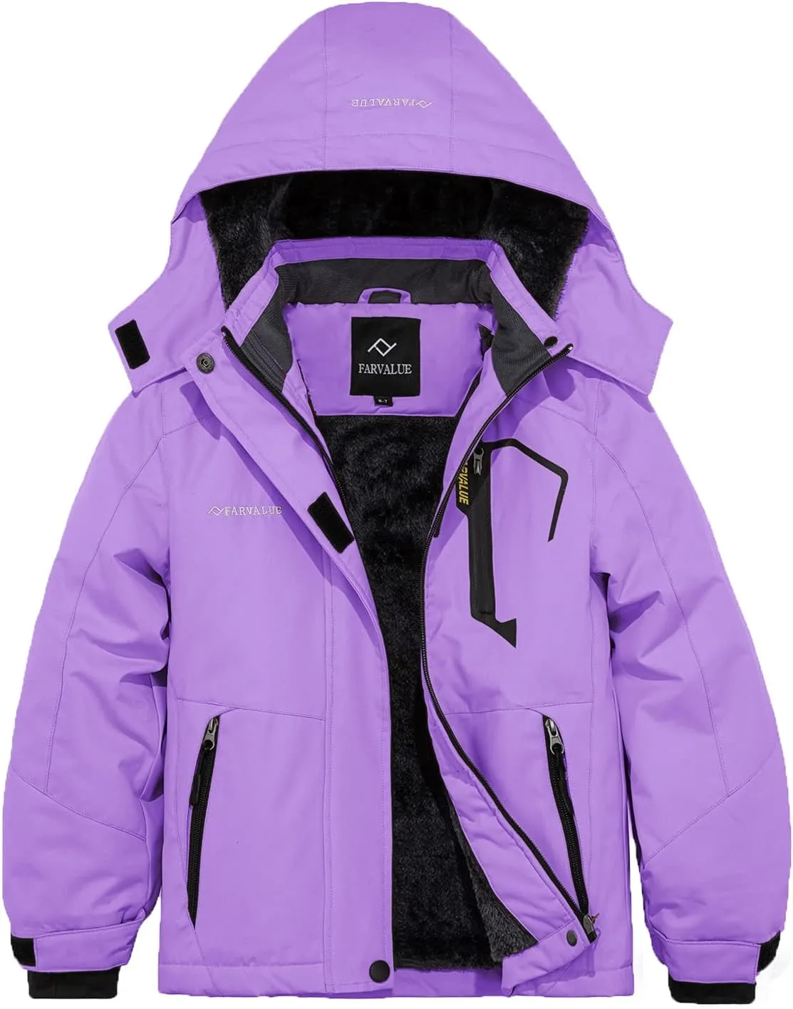 FARVALUE Girls Waterproof Skiing Jacket Windproof Winter Coat Warm Snow Coat with Removable Hood