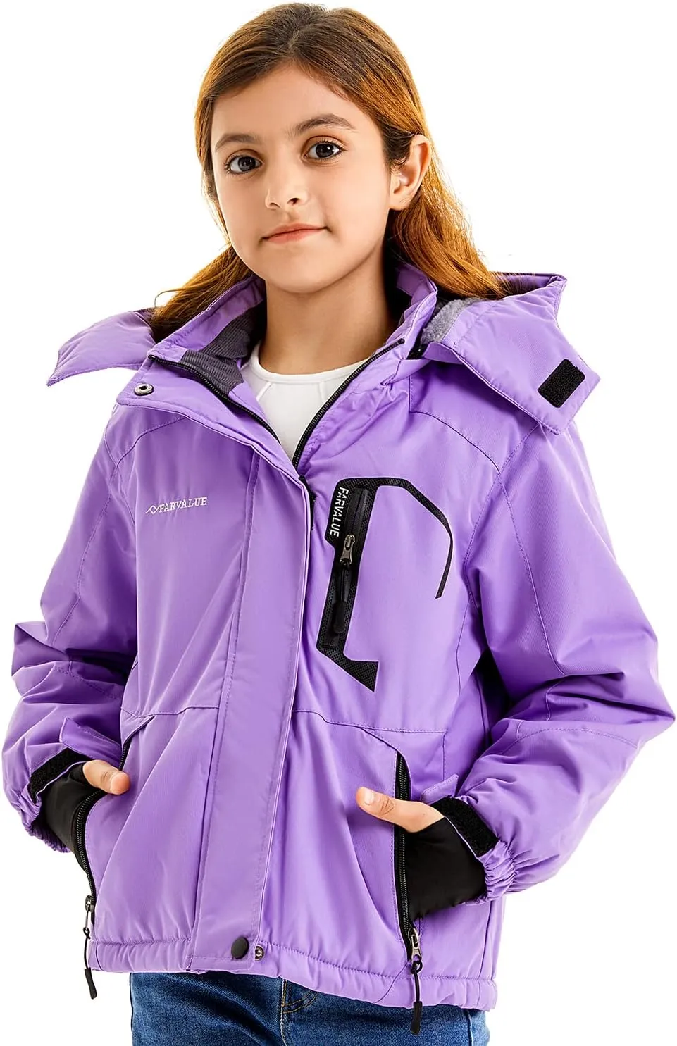FARVALUE Girls Waterproof Skiing Jacket Windproof Winter Coat Warm Snow Coat with Removable Hood