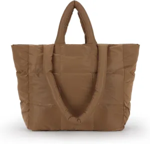 Fecialy Quilted Tote for Women - Large Puffer Shoulder Bag, Puffy Nylon Satchel Travel Handbag