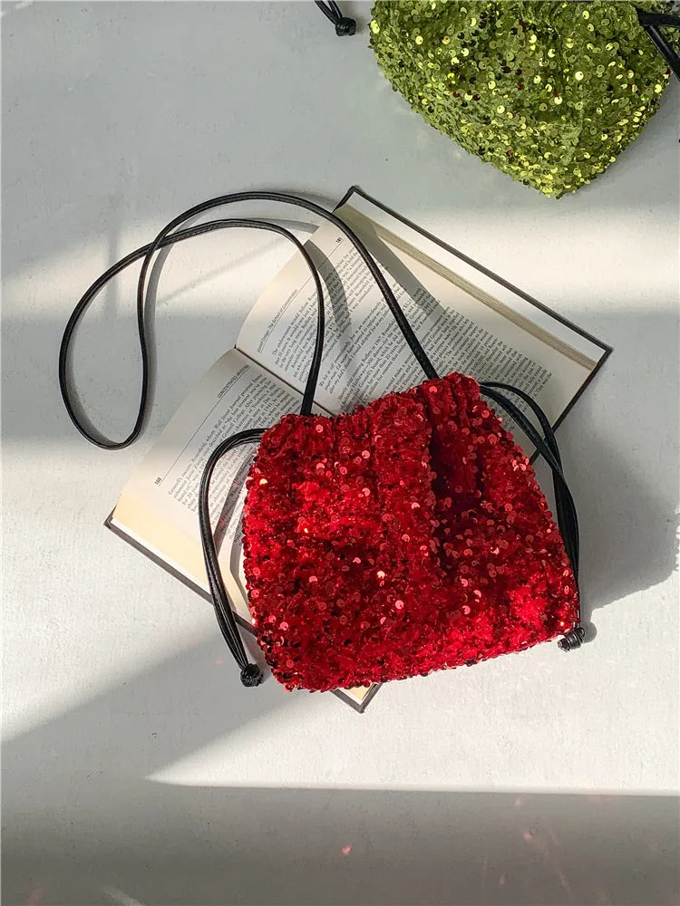 Female Drawstring Pleated Design Soft Portable Crossbody Bags
