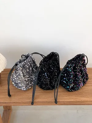 Female Drawstring Pleated Design Soft Portable Crossbody Bags