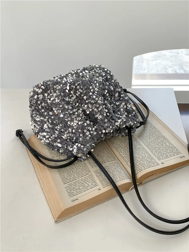 Female Drawstring Pleated Design Soft Portable Crossbody Bags