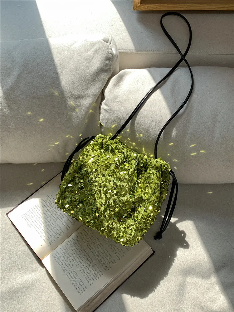 Female Drawstring Pleated Design Soft Portable Crossbody Bags