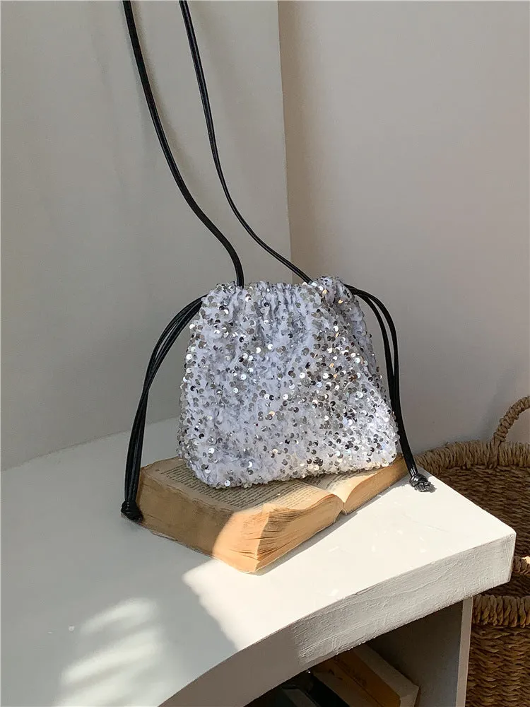 Female Drawstring Pleated Design Soft Portable Crossbody Bags