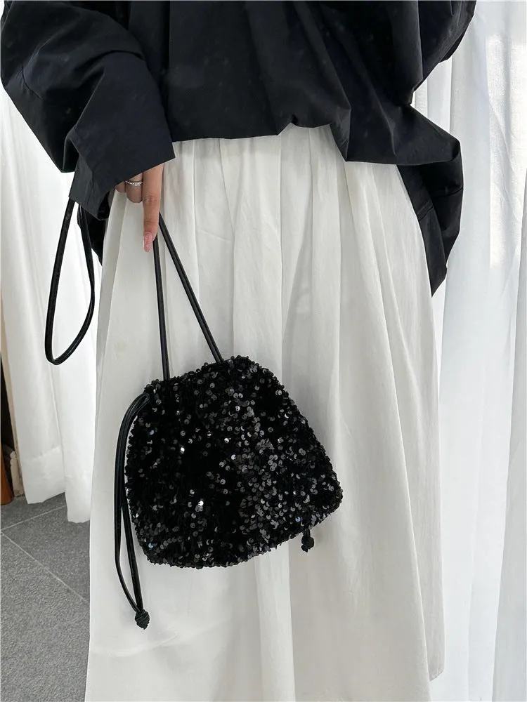 Female Drawstring Pleated Design Soft Portable Crossbody Bags