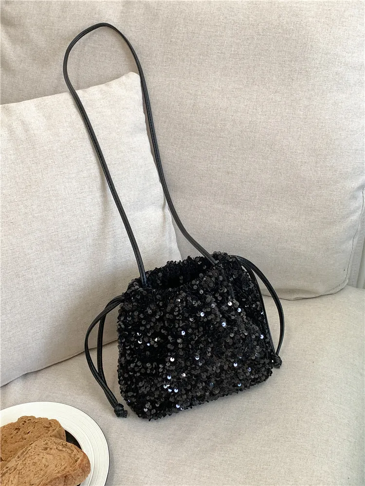 Female Drawstring Pleated Design Soft Portable Crossbody Bags