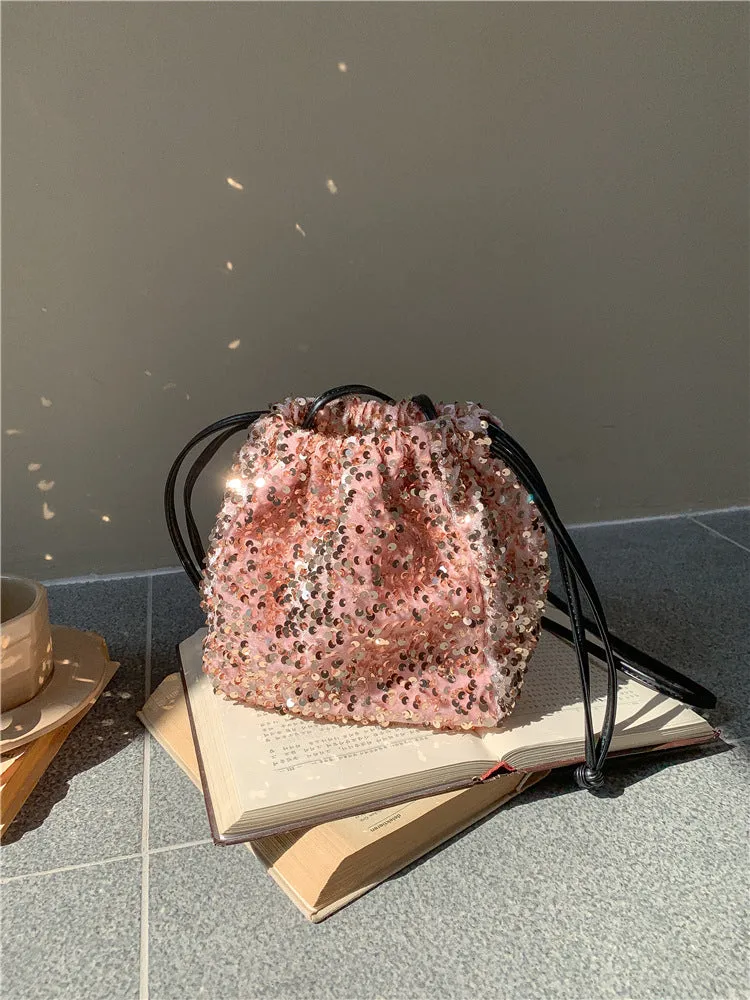 Female Drawstring Pleated Design Soft Portable Crossbody Bags