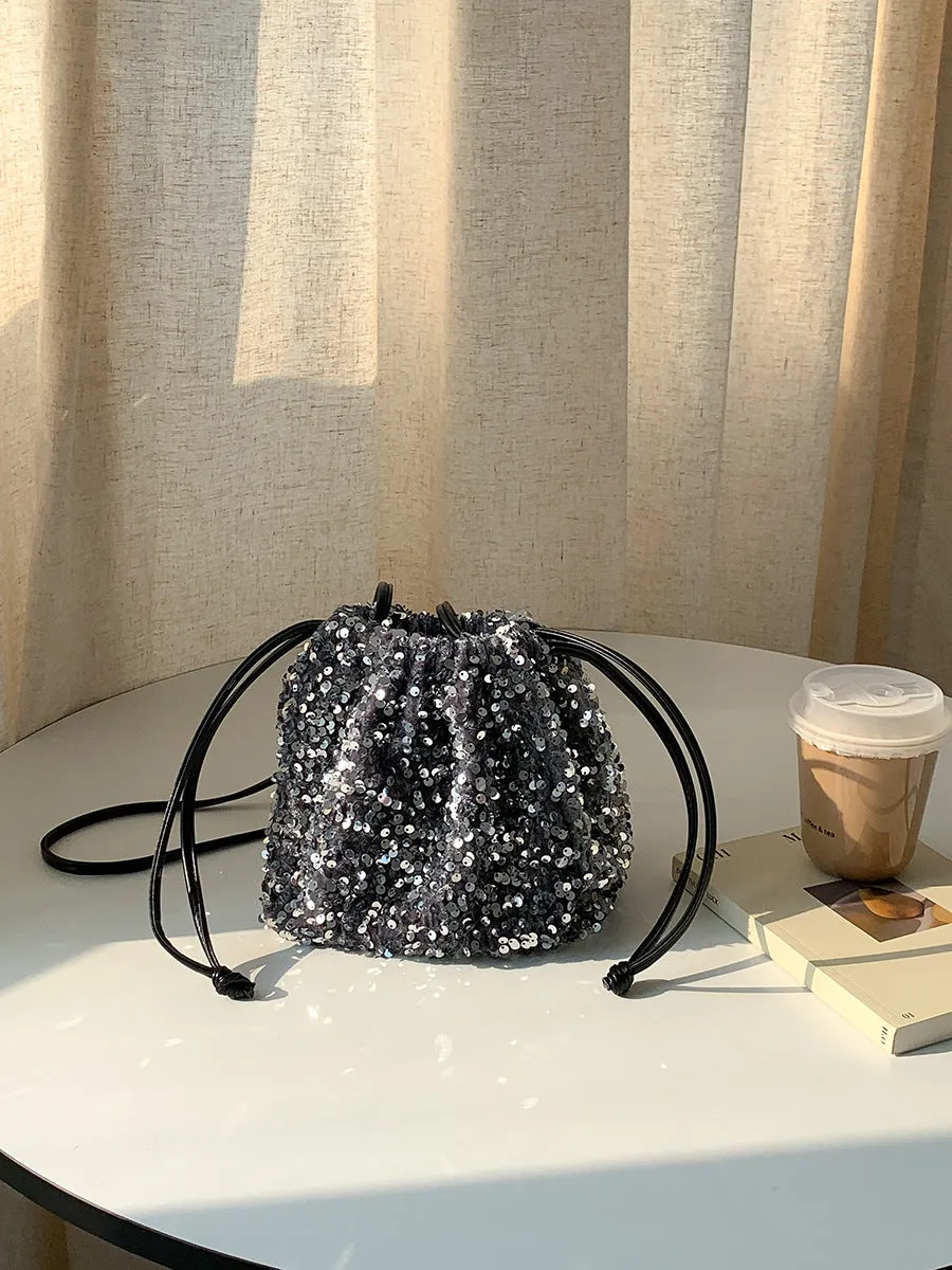 Female Drawstring Pleated Design Soft Portable Crossbody Bags