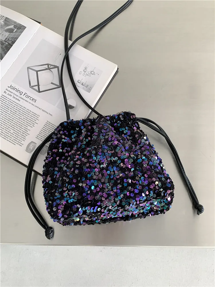 Female Drawstring Pleated Design Soft Portable Crossbody Bags