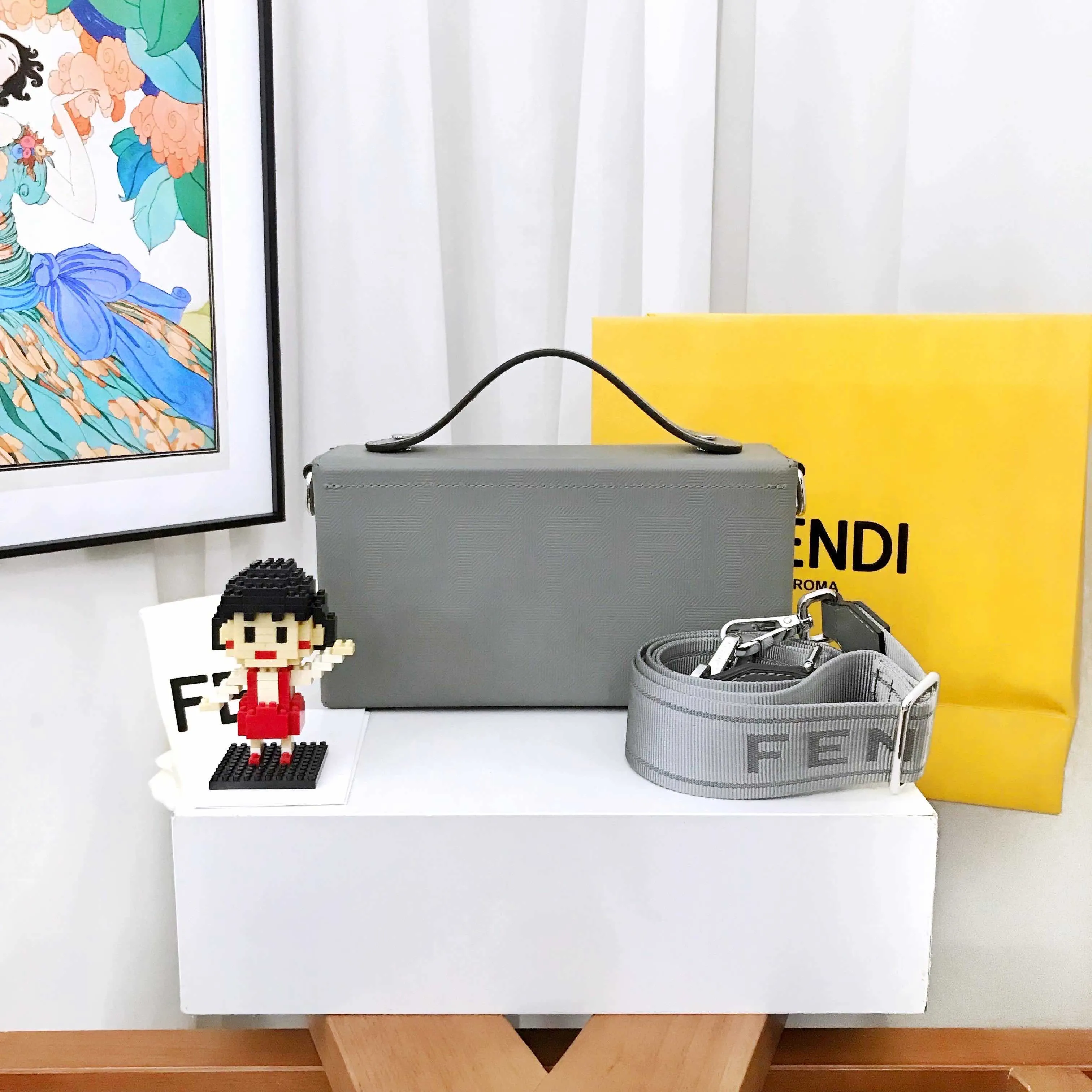 Fendi Baguette Gray Soft Trunk Shoulder Bag