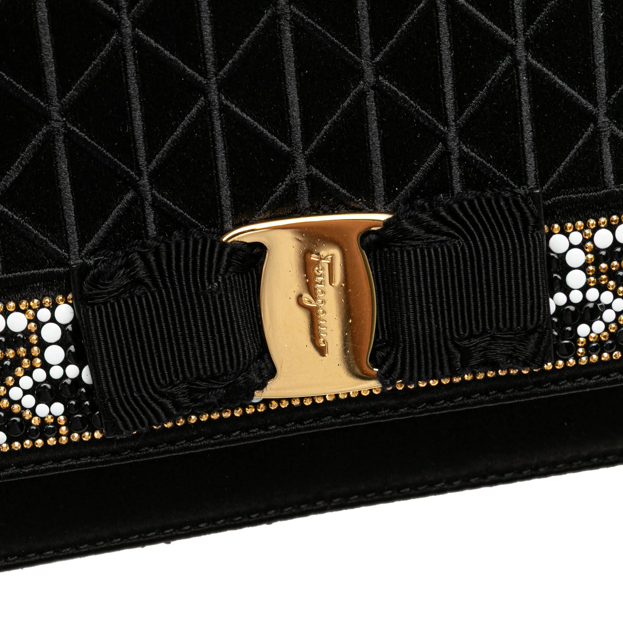 Ferragamo Medium Vara Embellished Satin Ginny Chain Crossbody