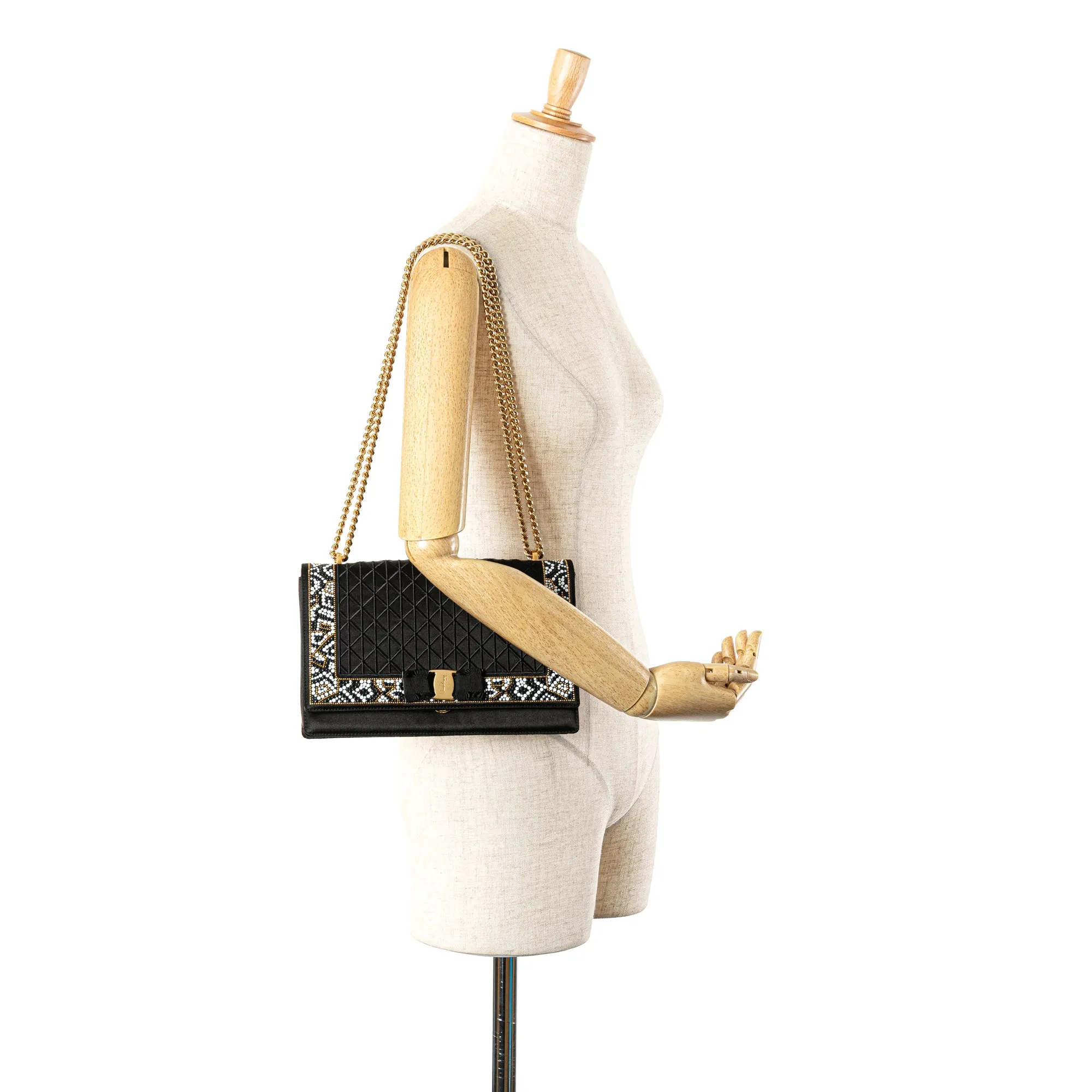 Ferragamo Medium Vara Embellished Satin Ginny Chain Crossbody