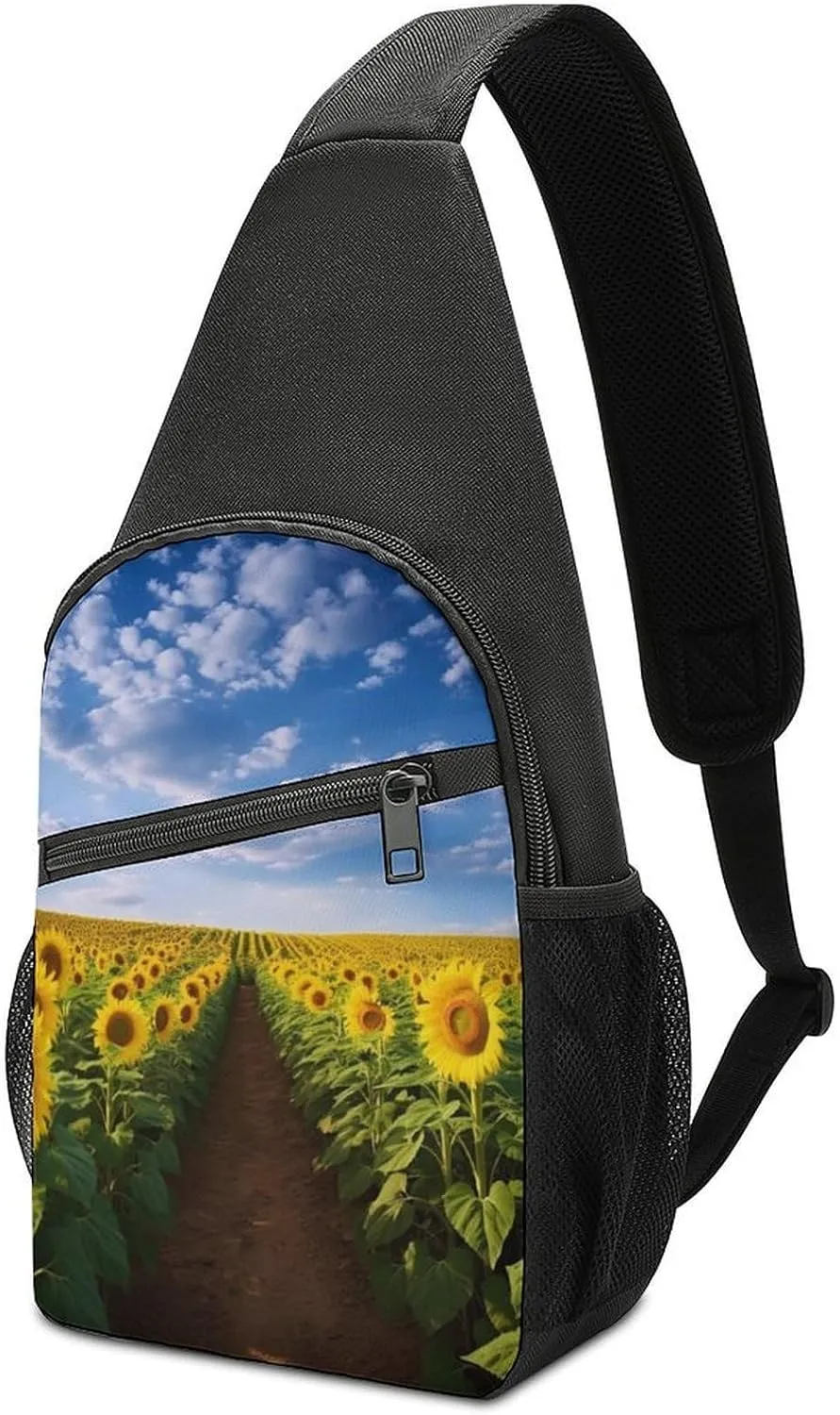 Field of Blooming Sunflowers Sling Bag Casual Chest Bag Crossbody Shoulder Backpack Sport Travel Hiking Daypack for Women Men