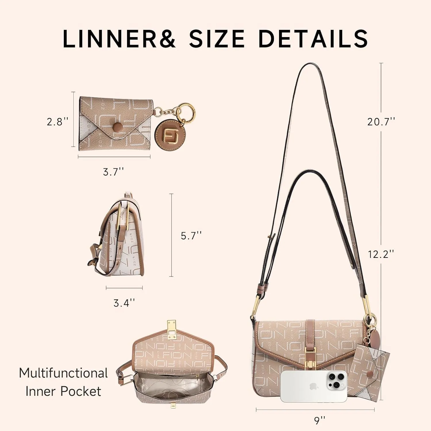 FION Crossbody Bags for Women,Cross Body Purse Shoulder Hand bag for Women Trendy with Wallet Charm and Adjustable Strap