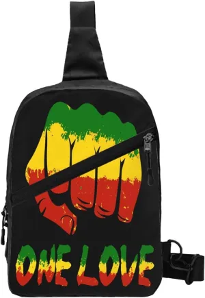 Fist One Loves Rasta Reggae Jamaica Roots Portable Sling Bags Packable Crossbody Bag Foldable Sport Daypack Reusable Shoulder Backpack Diagonally Chest Bag for Workout Travel