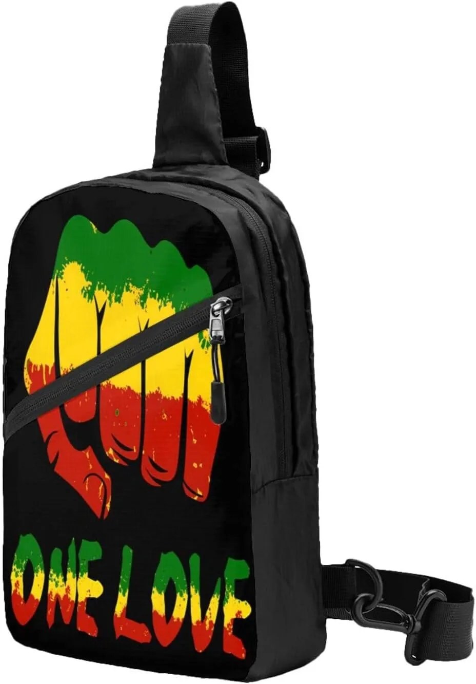 Fist One Loves Rasta Reggae Jamaica Roots Portable Sling Bags Packable Crossbody Bag Foldable Sport Daypack Reusable Shoulder Backpack Diagonally Chest Bag for Workout Travel
