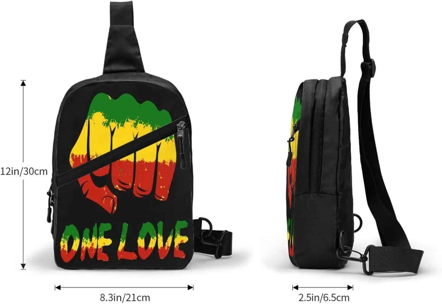 Fist One Loves Rasta Reggae Jamaica Roots Portable Sling Bags Packable Crossbody Bag Foldable Sport Daypack Reusable Shoulder Backpack Diagonally Chest Bag for Workout Travel