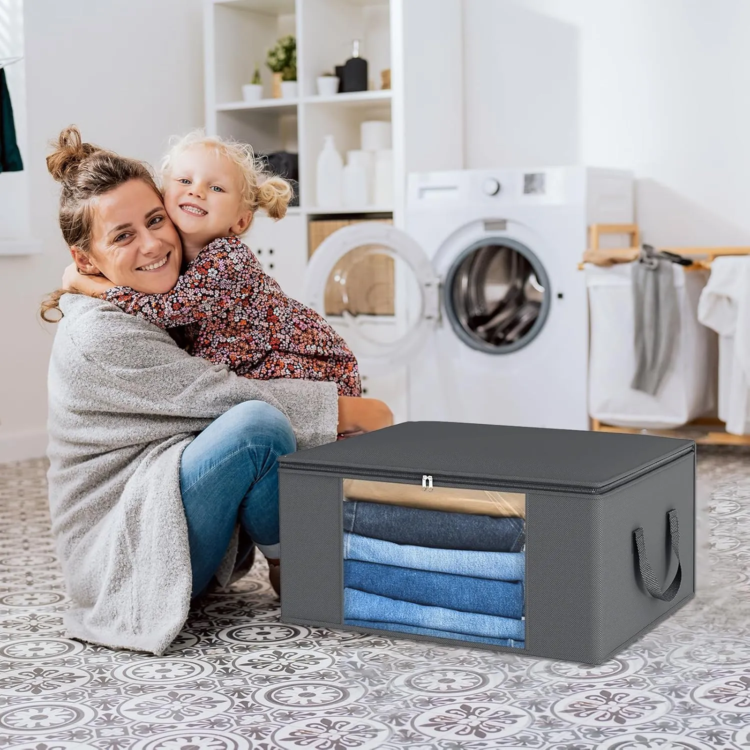 Fixwal Clothes Storage 6 Pack Storage Containers 48L Foldable Blanket Storage Bags for Organizing Clothing Bedroom Comforter Closet Dorm Sweater Quilts Organizer Grey