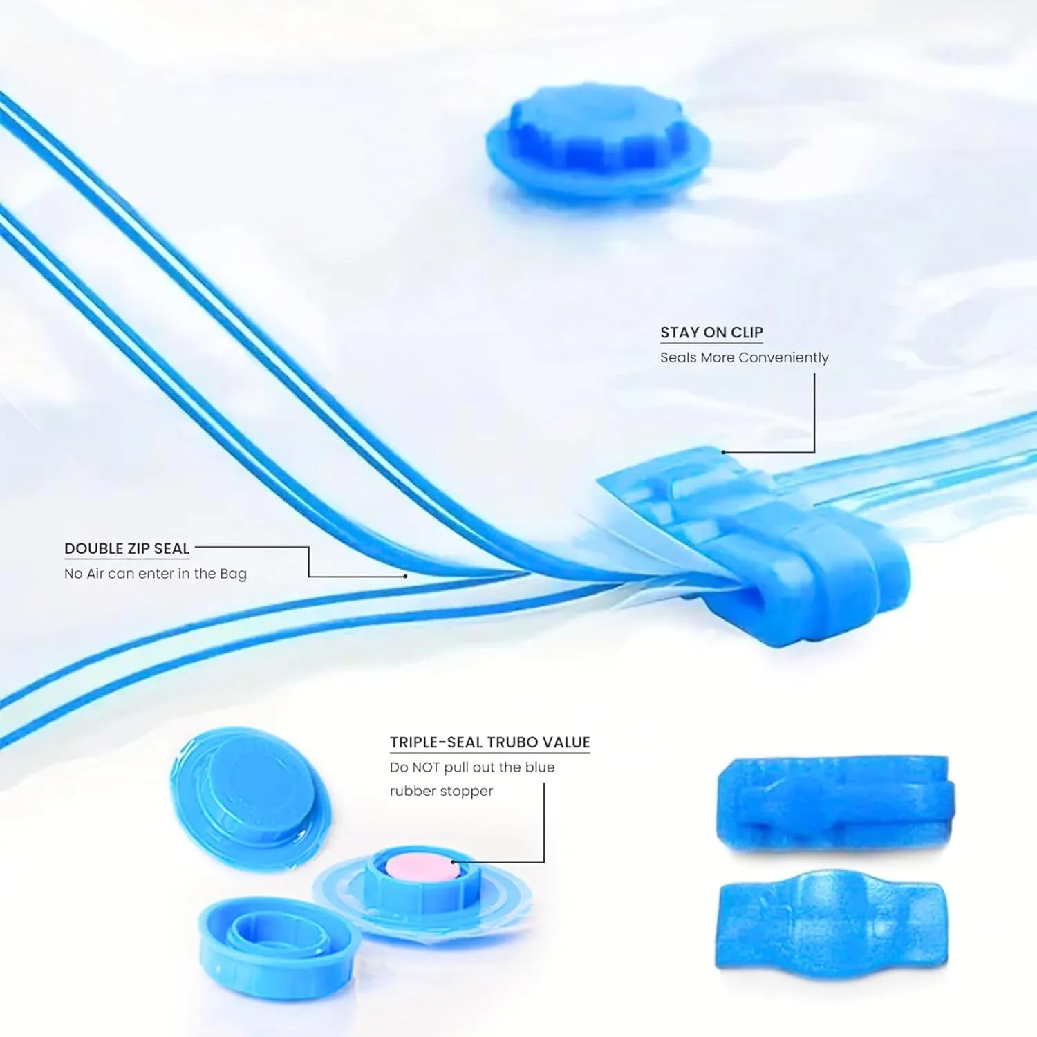 Fixwal® Pack 5 Vacuum Storage Bags with pump, اكياس شفط الهواء, Sealer Bags for Clothing, Saver Bags, Sealer Bags for Clothes, Duvets, Bedding, Pillows, Blankets, Curtains, Comforters, Travel.