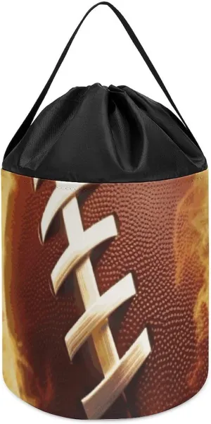 Flaming American Football Large Toy Storage Organizer Bag Board Games Storage Building Block Storage Bag Reusable Toy Organizer Bags with Drawstring for Building Blocks