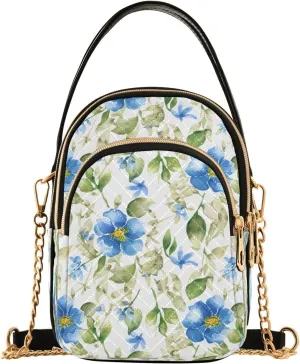Flax Flower Leaves White Multi Pockets Crossbody Bags for Women Zip Cell Phone Purse Wallet Bag with Detachable Shoulder Strap Zipper Purse for Shopping Traveling Working Women Girls Trendy Gift