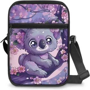 Floral Koala Canvas Satchel Fashion Cross Body Pouch for Female Students Cute Travel Organizer Lightweight Gym Sport Outdoor Minimalist
