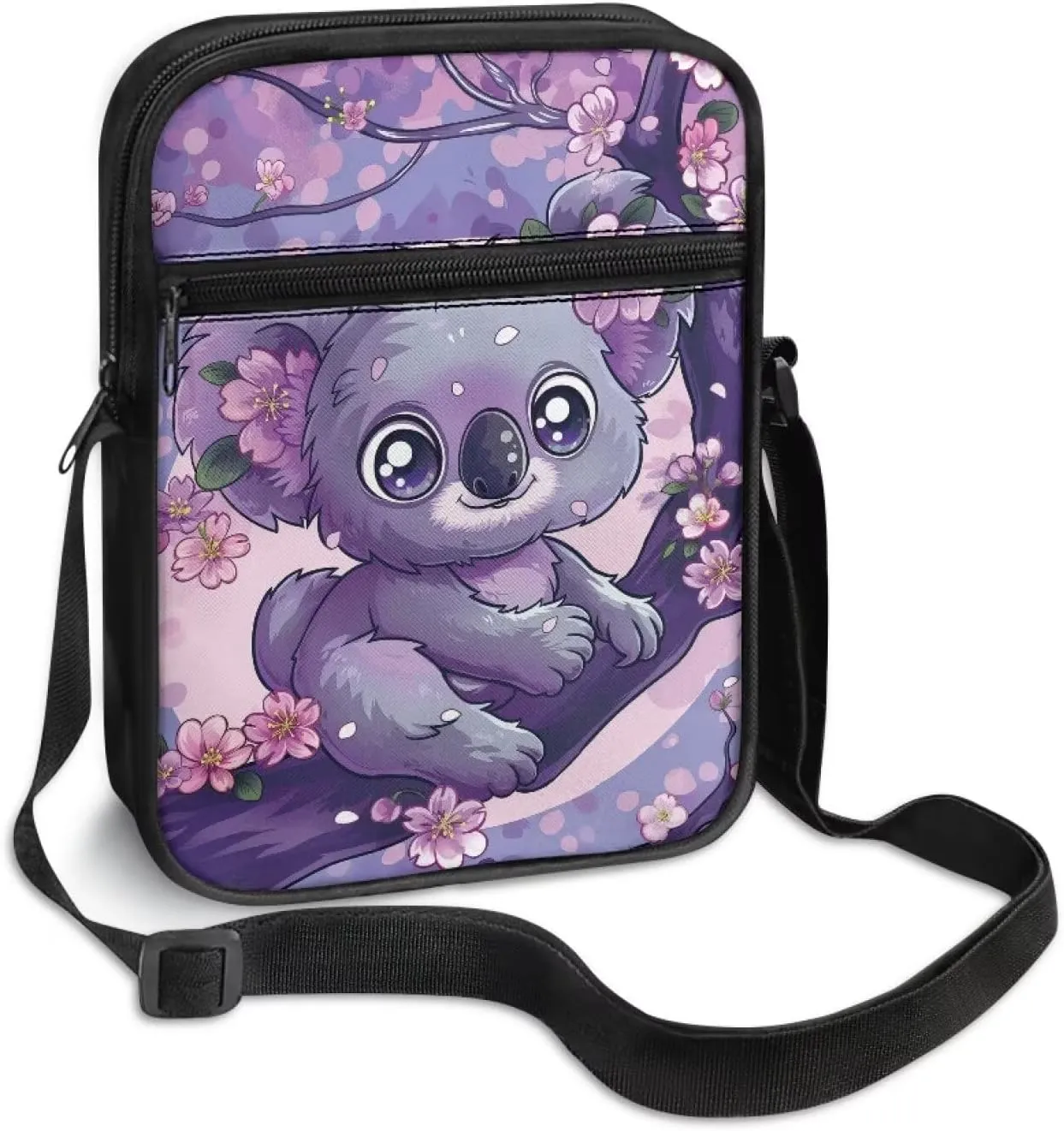 Floral Koala Canvas Satchel Fashion Cross Body Pouch for Female Students Cute Travel Organizer Lightweight Gym Sport Outdoor Minimalist