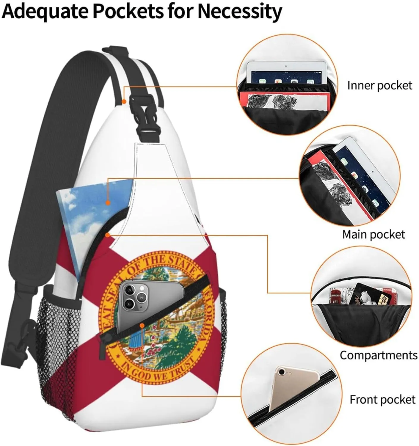 Florida Crossbody Sling Bag For Women Men State Of Florida Flag Chest Bag Shoulder Bag Sling Backpack Casual Travel Hiking Daypack