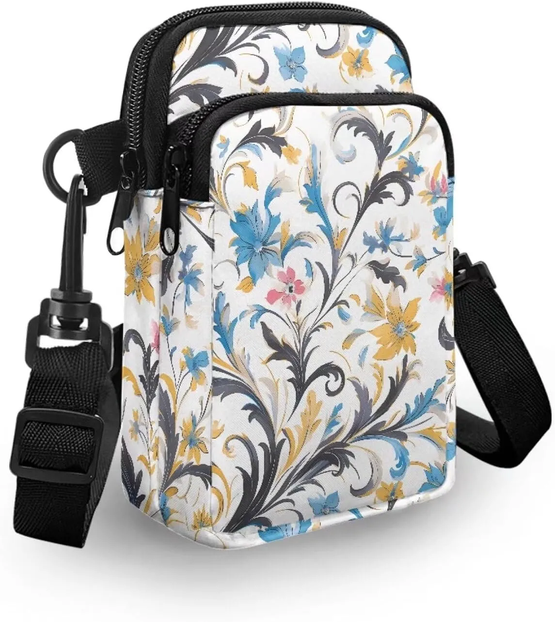 Flower Skull Small Crossbody Cell Phone Bag for Women, Dachshund Peacock Shoulder Bag, Clover Zip Cell Phone Purse