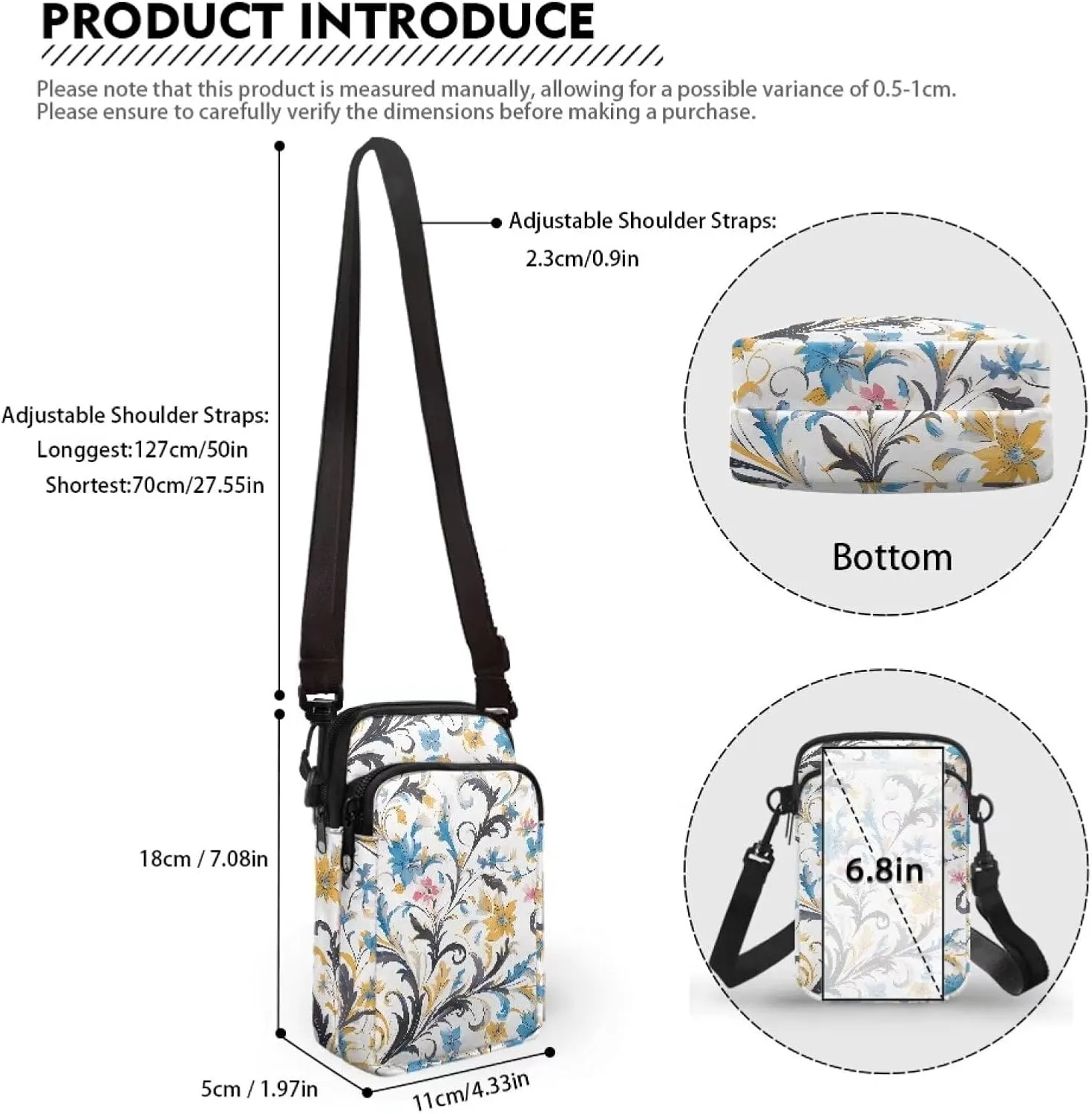 Flower Skull Small Crossbody Cell Phone Bag for Women, Dachshund Peacock Shoulder Bag, Clover Zip Cell Phone Purse
