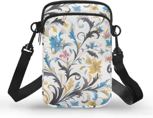 Flower Skull Small Crossbody Cell Phone Bag for Women, Dachshund Peacock Shoulder Bag, Clover Zip Cell Phone Purse