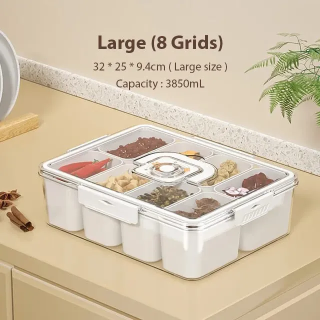Food Storing Container, Refrigerator Storage Box, Snackle Box, Divided Serving Tray for Fruits, Snacks, Nuts, Spices
