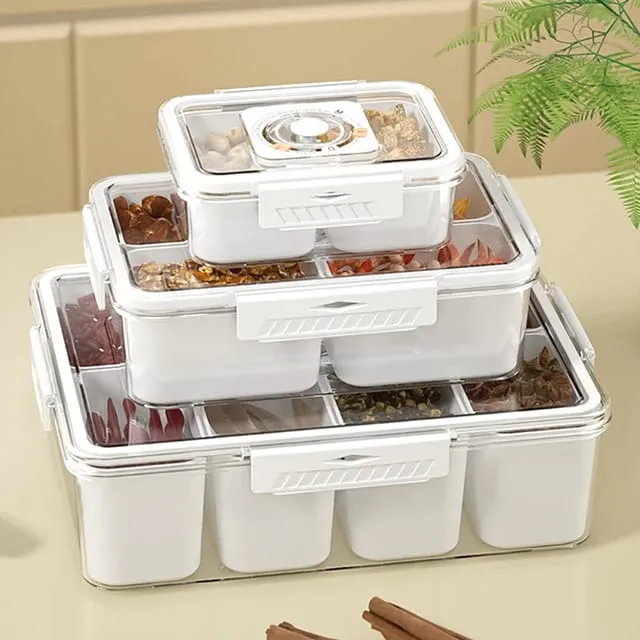 Food Storing Container, Refrigerator Storage Box, Snackle Box, Divided Serving Tray for Fruits, Snacks, Nuts, Spices
