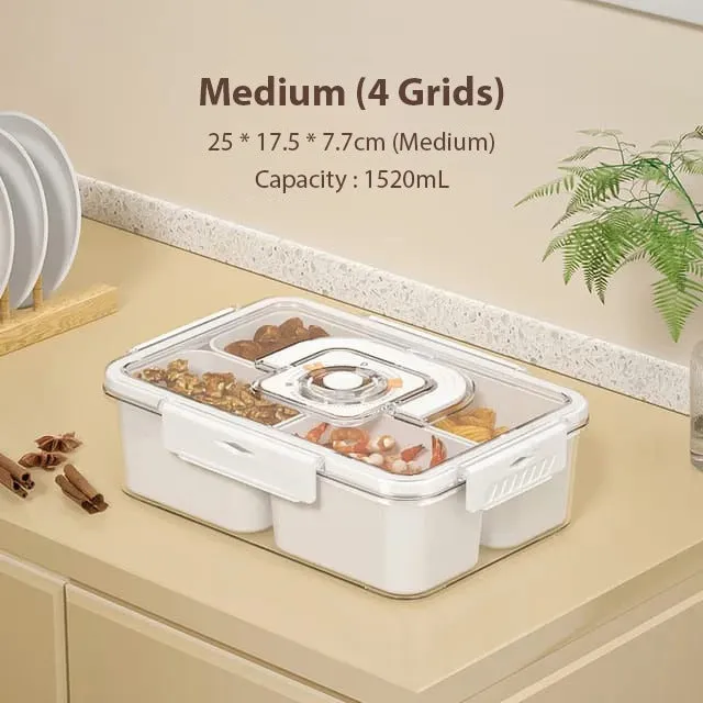 Food Storing Container, Refrigerator Storage Box, Snackle Box, Divided Serving Tray for Fruits, Snacks, Nuts, Spices