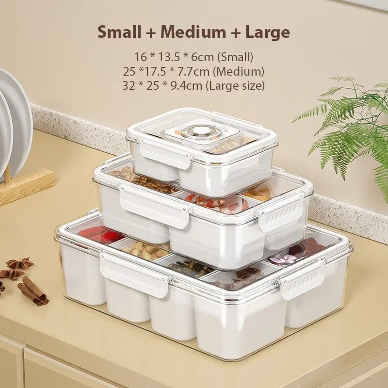Food Storing Container, Refrigerator Storage Box, Snackle Box, Divided Serving Tray for Fruits, Snacks, Nuts, Spices