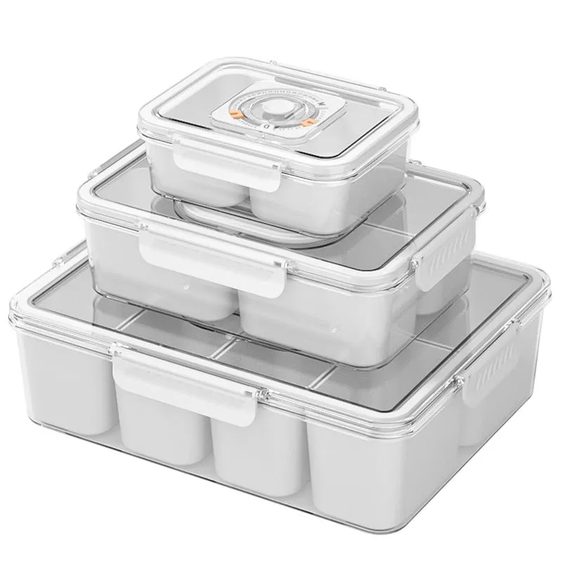 Food Storing Container, Refrigerator Storage Box, Snackle Box, Divided Serving Tray for Fruits, Snacks, Nuts, Spices