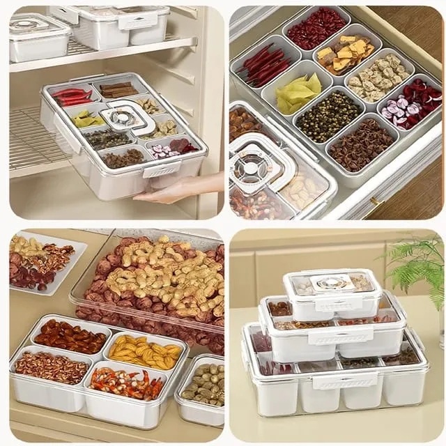 Food Storing Container, Refrigerator Storage Box, Snackle Box, Divided Serving Tray for Fruits, Snacks, Nuts, Spices